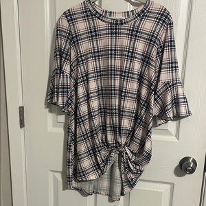 Plaid Ruffle Sleeve Women's Top